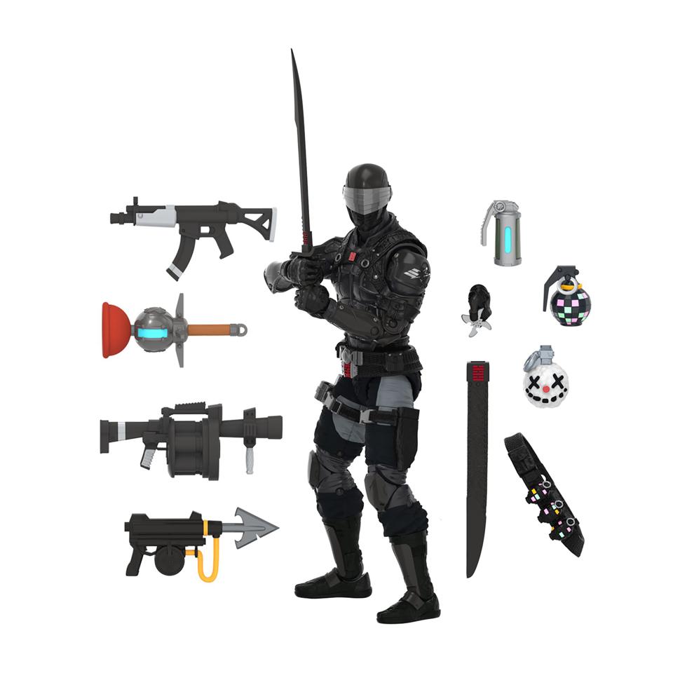 action figure do personagem Snake Eyes da franquia G.I. Joe com seus acessórios