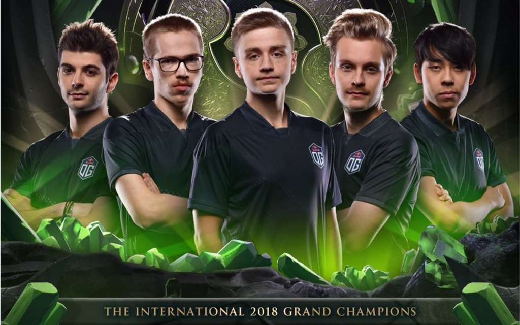 Arte da equipe OG campeã do The International 2018, torneio com a terceira maior premiação dos esports da história