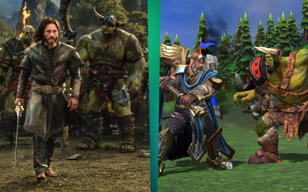 Comparação de cena do filme Warcraft com o jogo World of Warcraft, um dos filmes de jogos mais recentes