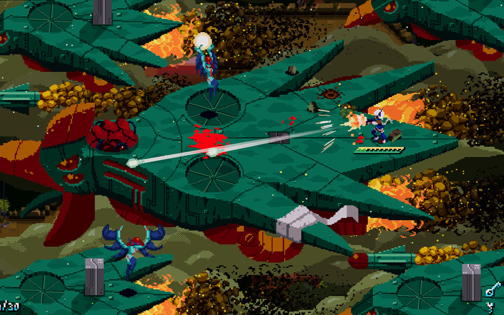 Imagem do jogo Unsighted, metroidvania com puzzles desenvolvido pela Pixel Punk.