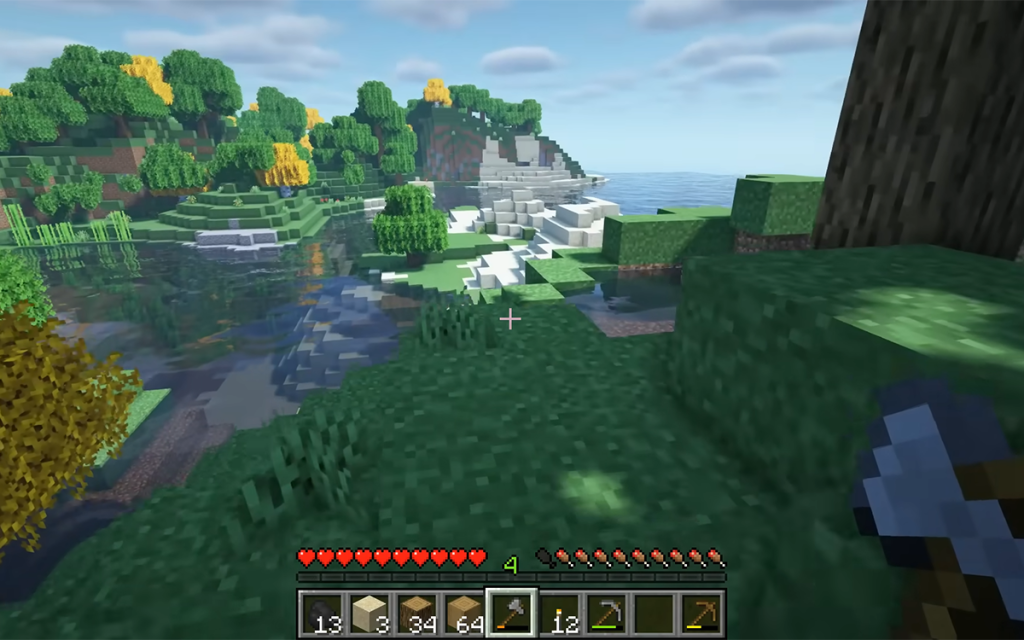 Imagem de cenário comum no game Minecraft sendo esse um dos jogos indies mais vendidos.
