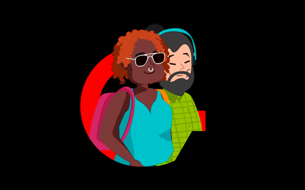 ícone de duas pessoas, uma mulher e um homem, jovens dentro ícone vermelho