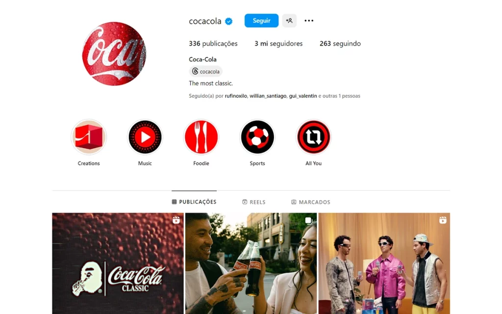 Printscreen de conta da Coca-Cola no instagram